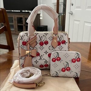 White and Red cherry Satchel Bag